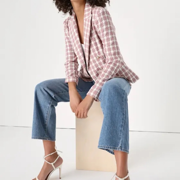 LULUS Women's Pink Plaid Double-Breasted Jacket - Picture 2 of 16